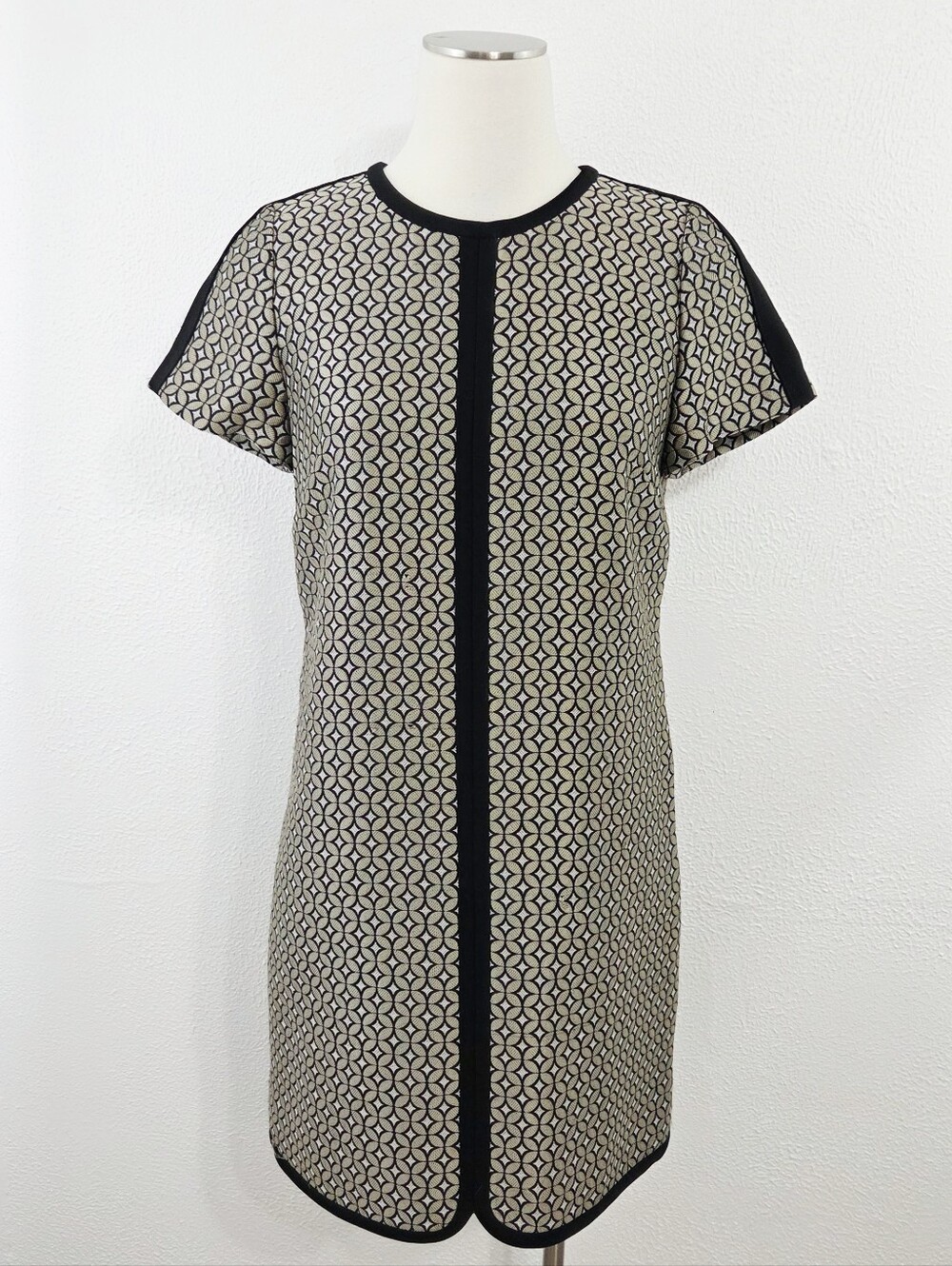 J. Crew collection Black gold Cream Geometric Shift dress jacquard women's Sz 6
